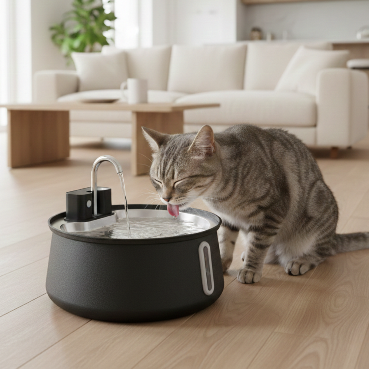 Black wireless stainless steel cat water fountain