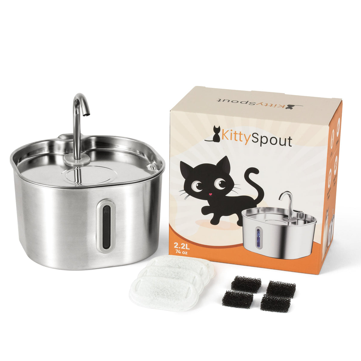 KittySpout™ 2.2L Stainless Steel Cat Water Fountain