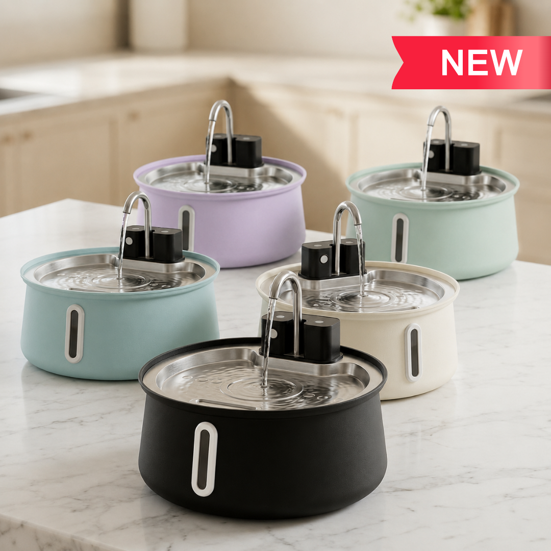 KittySpout stainless steel cat fountain available in multiple colors